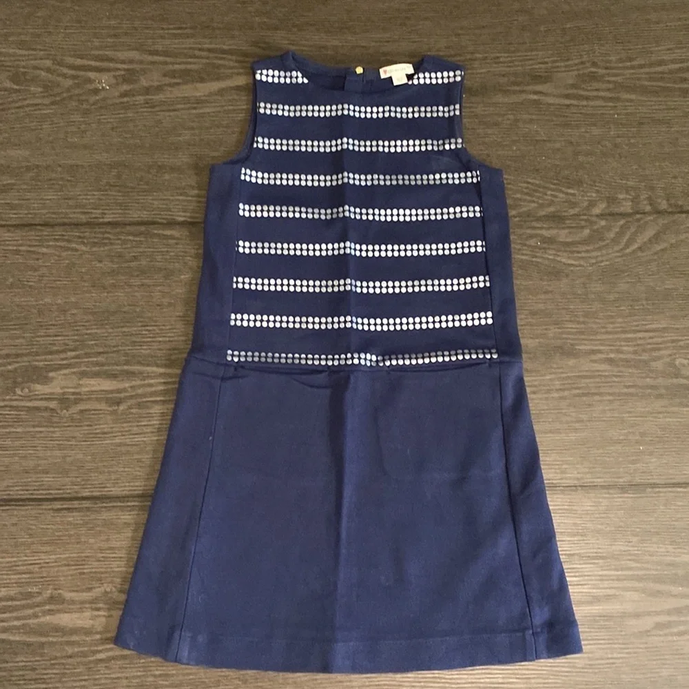 Crewcuts Sleeveless Sheath Dress. Size 7. Adorable Silver Dot Print. Navy.